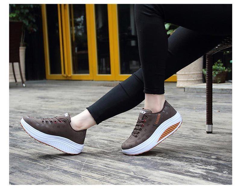 Stevvex women's platform lace-up leather sneakers brown with white chunky sole and red eyelets on Tampa Home & Garden Store