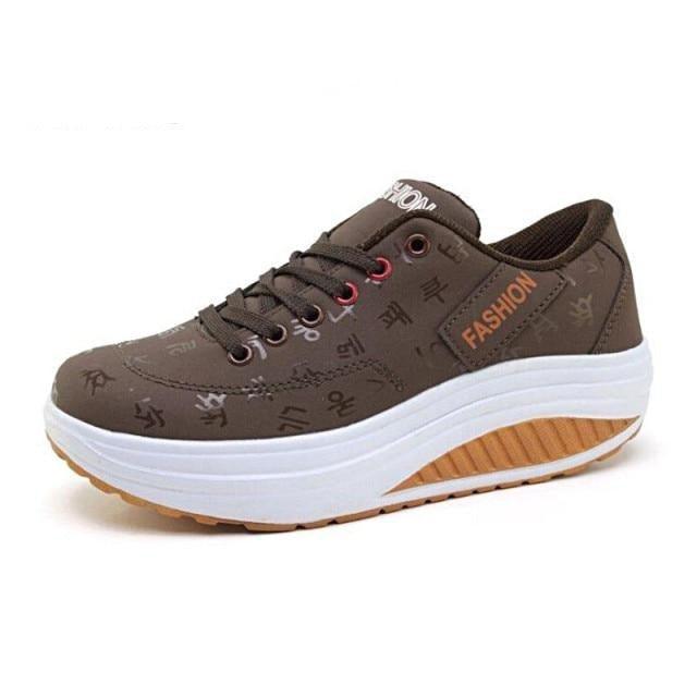 Stevvex women platform sneakers brown lace-up with printed pattern and white chunky sole on Tampa Home & Garden Store