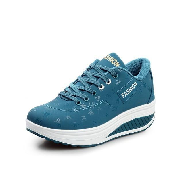 Blue Stevvex women's leather lace-up sneakers with platform sole and breathable design on Tampa Home & Garden Store