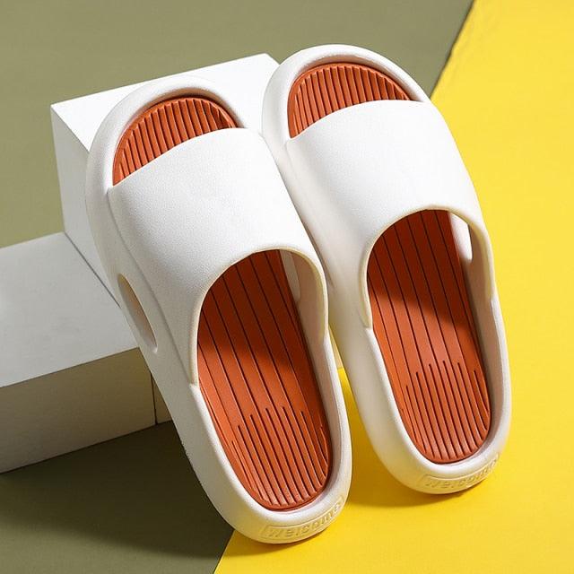 Stevvex women's white EVA pool slides with orange ribbed footbeds open-toe thick sole on Tampa Home & Garden Store
