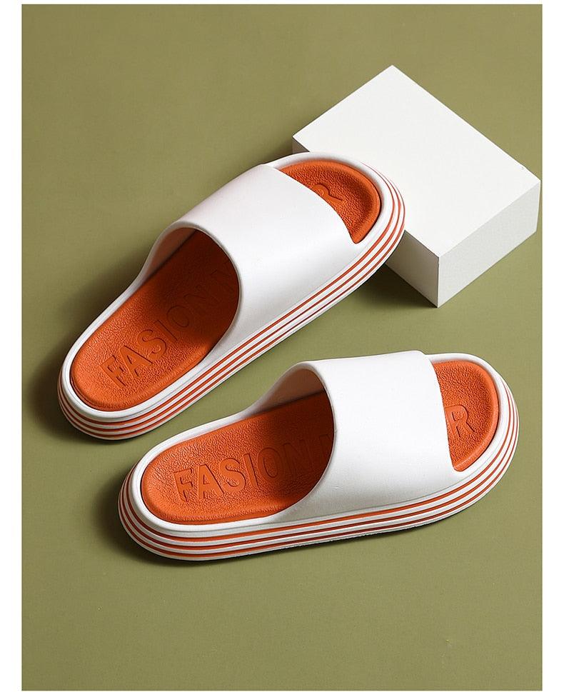 Pair Stevvex white open-toe slippers with orange EVA insole and striped thick sole non-slip on Tampa Home & Garden Store