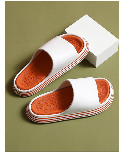 Pair Stevvex white open-toe slippers with orange EVA insole and striped thick sole non-slip on Tampa Home & Garden Store