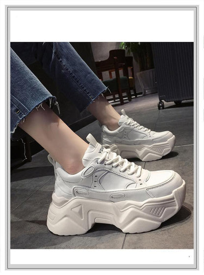 Women white leather platform sneakers with chunky sole lace-up Stevvex casual walking shoes on Tampa Home & Garden Store