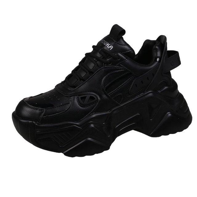 Women platform sneakers leather black chunky sole lace-up trainers on Tampa Home & Garden Store