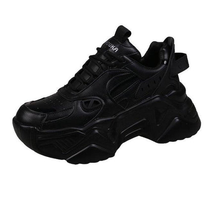 Women platform sneakers leather black chunky sole lace-up trainers on Tampa Home & Garden Store