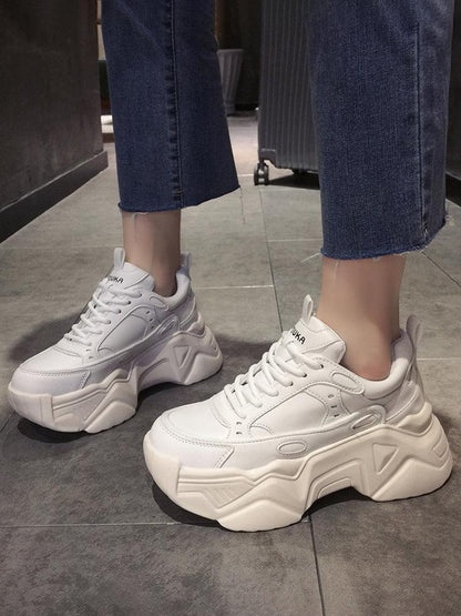 Women platform sneakers Stevvex white leather chunky sole lace up on Tampa Home & Garden Store