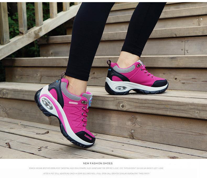 Women running air cushion athletic sneakers pink mesh Stevvex pair with platform sole on Tampa Home & Garden Store