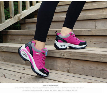 Women running air cushion athletic sneakers pink mesh Stevvex pair with platform sole on Tampa Home & Garden Store