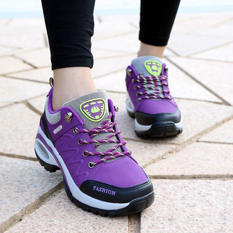 Stevvex women's running athletic sneakers purple mesh upper, air cushion, lace-up platform on Tampa Home & Garden Store