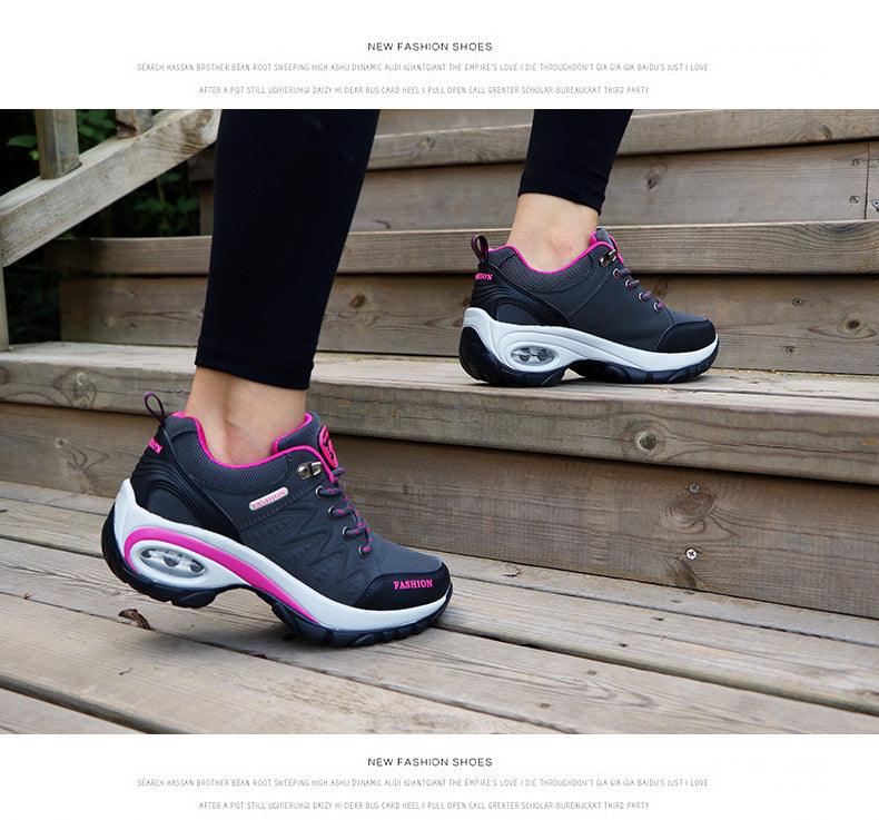 Stevvex women running air cushion athletic sneakers black pink mesh lace-up walking shoes on Tampa Home & Garden Store