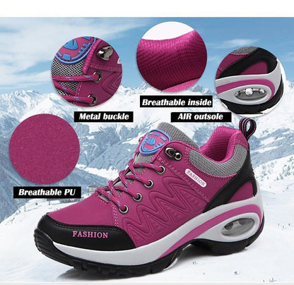 Women running air cushion athletic sneakers in pink mesh with lace-up high platform Stevvex on Tampa Home & Garden Store