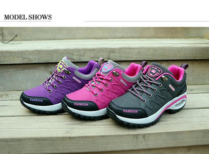 Women's athletic sneakers Stevvex with air cushion lace-up high-platform mesh purple pink gray on Tampa Home & Garden Store