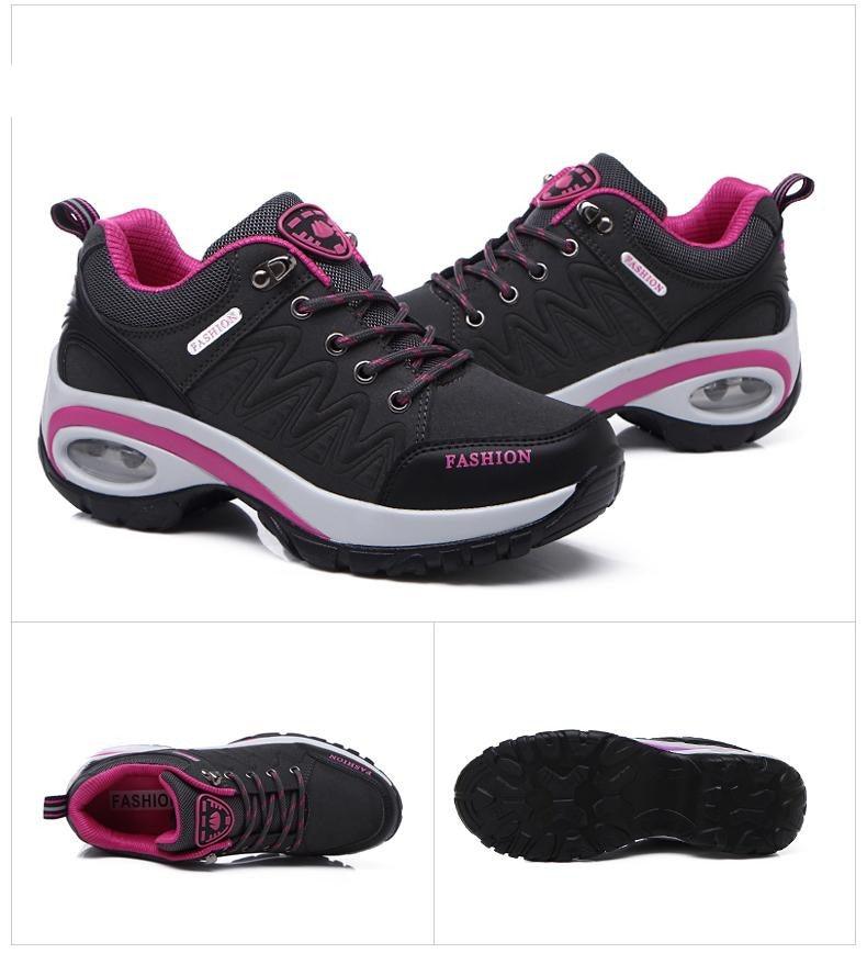 Stevvex women's athletic sneakers with air cushion, black mesh upper, lace-up pair on Tampa Home & Garden Store