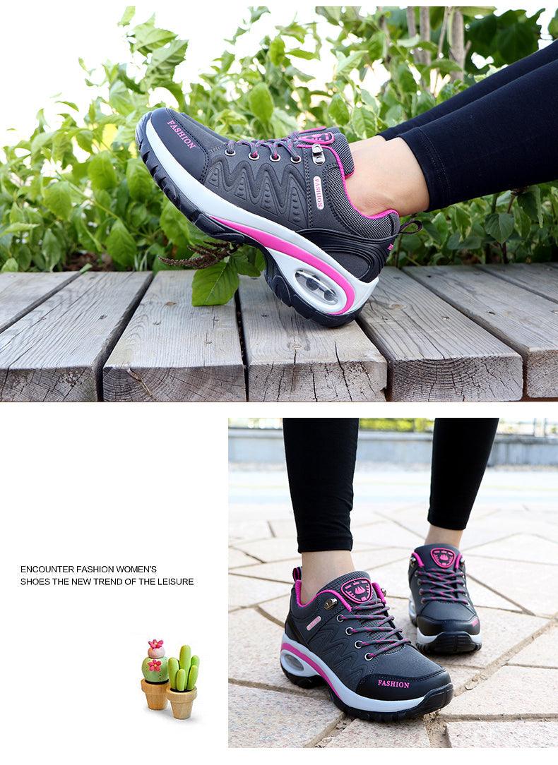 Stevvex women's athletic sneakers gray mesh with pink accents, lace up walking shoes on Tampa Home & Garden Store