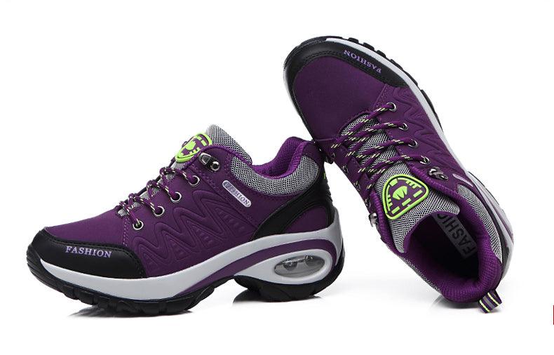 Stevvex pair of women's running athletic sneakers purple mesh with black toe cap air cushion on Tampa Home & Garden Store