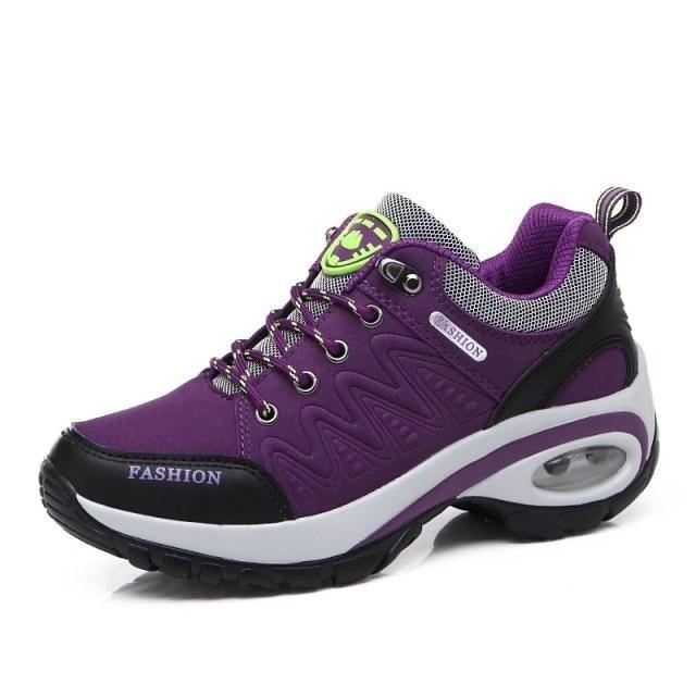 Women running air cushion sneakers purple mesh upper, lace-up, black toe cap Stevvex on Tampa Home & Garden Store