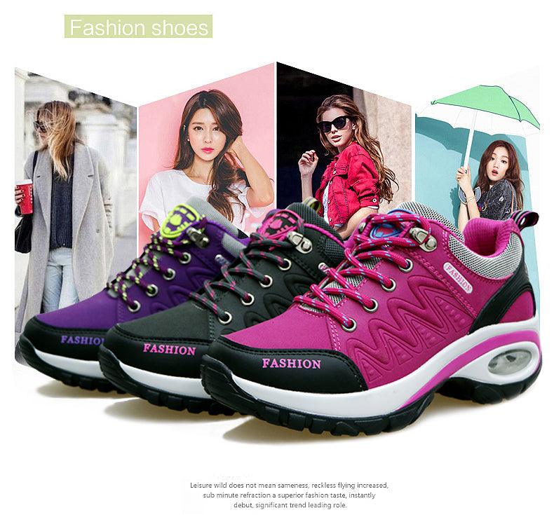 Women air cushion athletic sneakers with mesh, pink purple laces casual gym shoes, 3 pairs on Tampa Home & Garden Store
