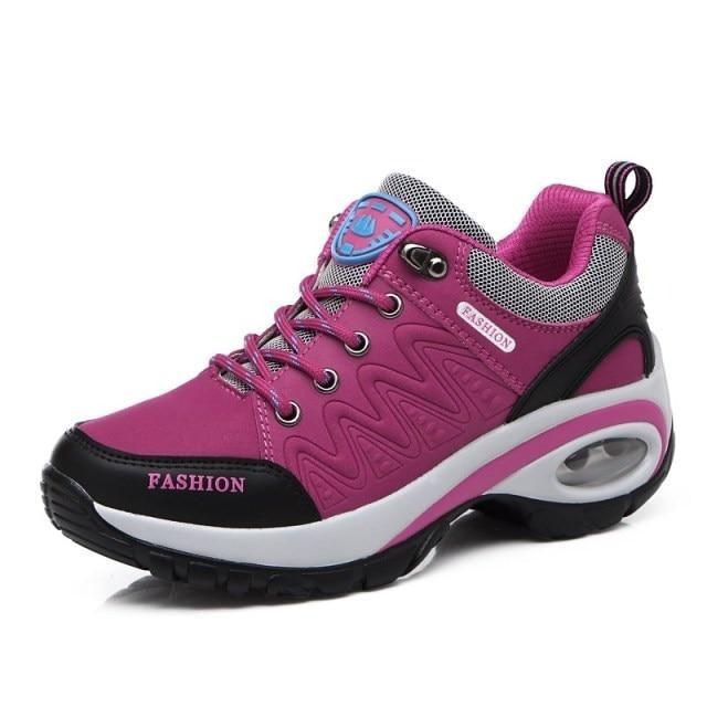 Women running air cushion athletic sneakers pink Stevvex with black toe cap and midsole on Tampa Home & Garden Store