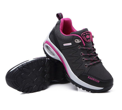 Stevvex womens athletic sneakers with black mesh upper, pink lining, white platform sole on Tampa Home & Garden Store