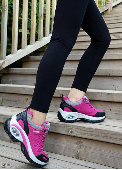 Women running air cushion athletic sneakers, pink mesh upper, lace-up platform walking shoes on Tampa Home & Garden Store