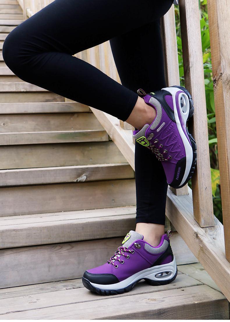 Stevvex women's purple mesh athletic sneakers with air cushion sole lace-up walking shoes on Tampa Home & Garden Store