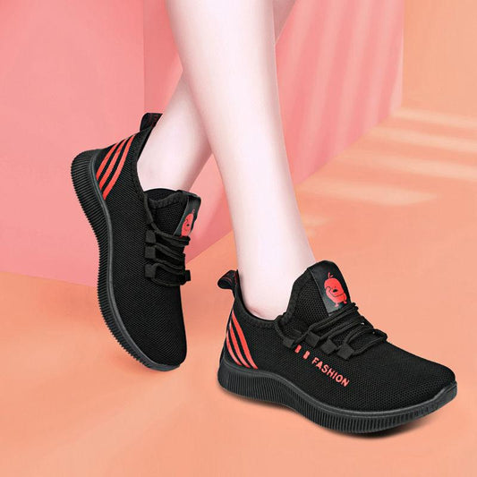 Stevvex women running shoes black air mesh sneakers with red accents athletic footwear on Tampa Home & Garden Store