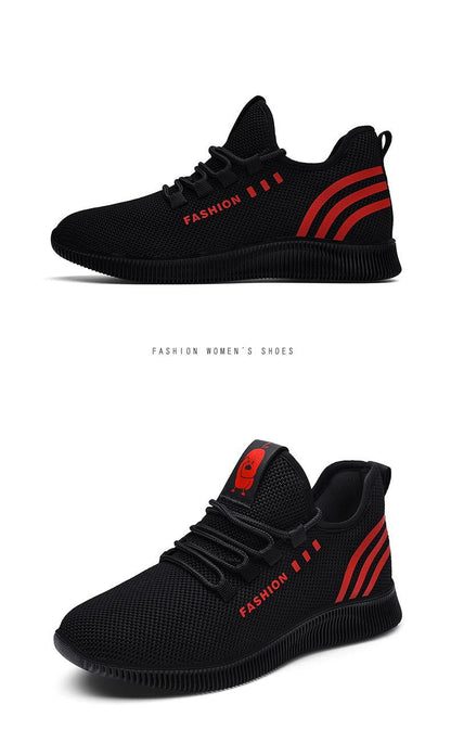 Stevvex women's running shoes air mesh black sneakers with red stripes athletic footwear on Tampa Home & Garden Store