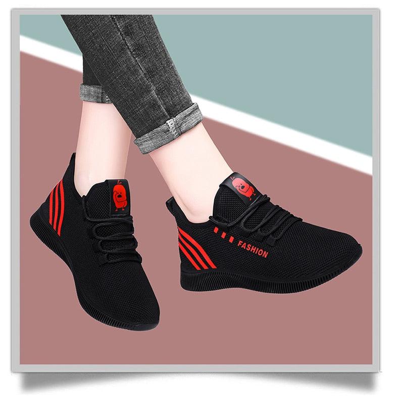 Stevvex women running shoes black air-mesh sneakers with red accents breathable pair on Tampa Home & Garden Store