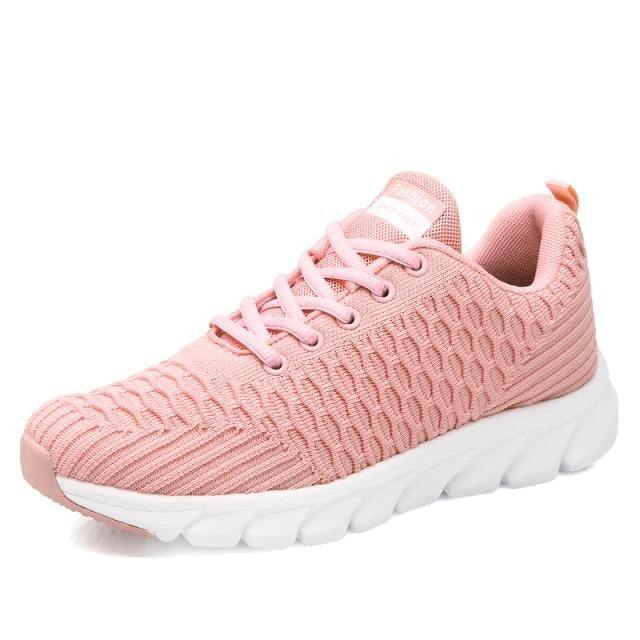 Women running sneakers Stevvex pink breathable mesh light lace-up casual athletic shoe on Tampa Home & Garden Store