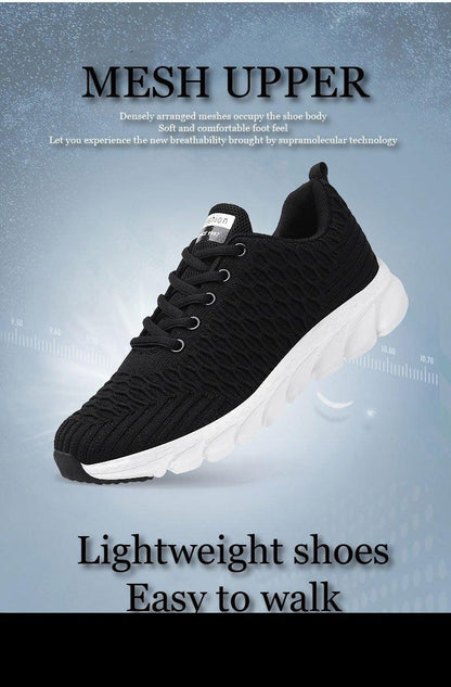 Stevvex women's running sneakers with black mesh upper and white lightweight sole on Tampa Home & Garden Store
