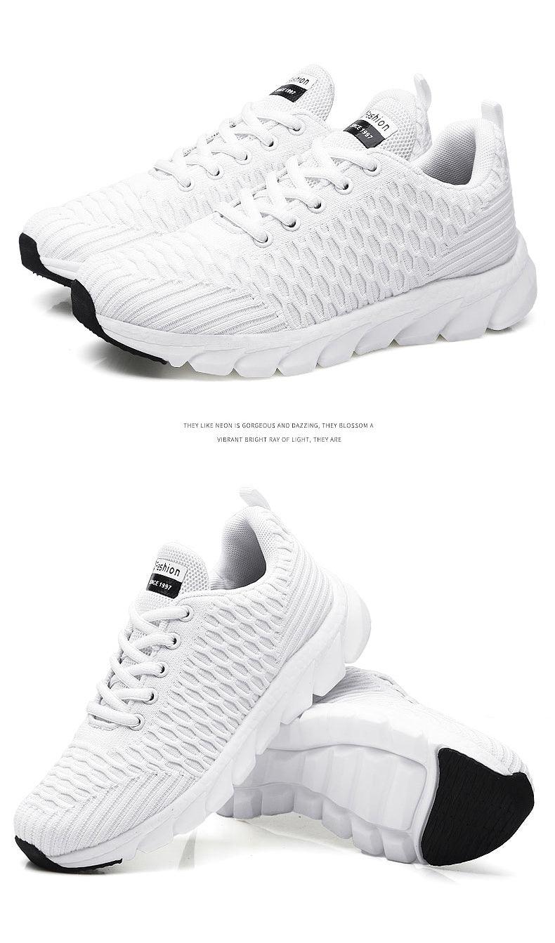 Stevvex white women running sneakers with knit mesh lace-up casual athletic shoes on Tampa Home & Garden Store