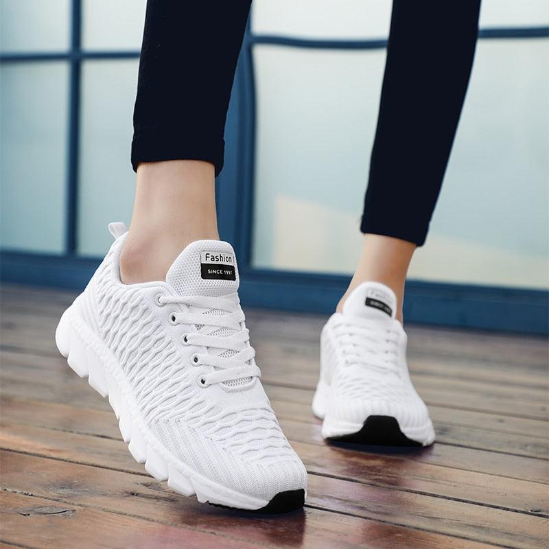 Stevvex women running sneakers white breathable mesh upper, lace-up casual sport shoes 1 pair on Tampa Home & Garden Store