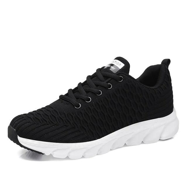Stevvex women's running sneakers black breathable knit upper, white sole on Tampa Home & Garden Store
