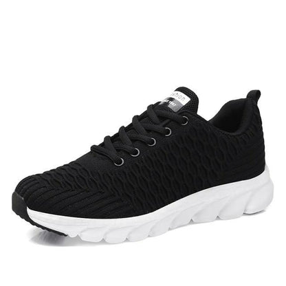 Stevvex women's running sneakers black breathable knit upper, white sole on Tampa Home & Garden Store