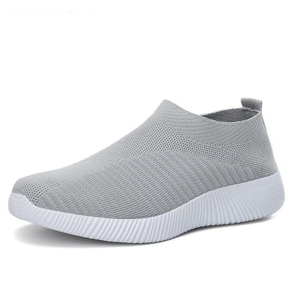 Stevvex Women Running Sneakers knit gray upper, lightweight breathable mesh, white sole on Tampa Home & Garden Store