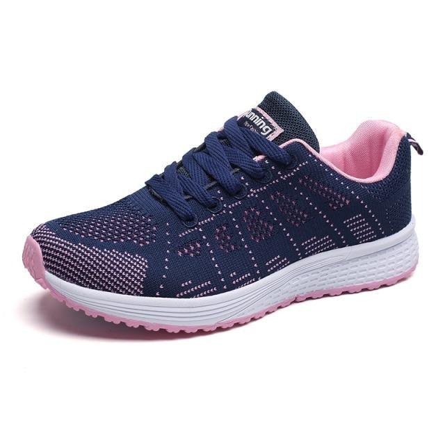 Stevvex women's running sneakers navy breathable mesh lace-up with pink lining lightweight on Tampa Home & Garden Store