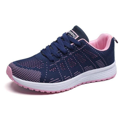 Stevvex women's running sneakers navy breathable mesh lace-up with pink lining lightweight on Tampa Home & Garden Store