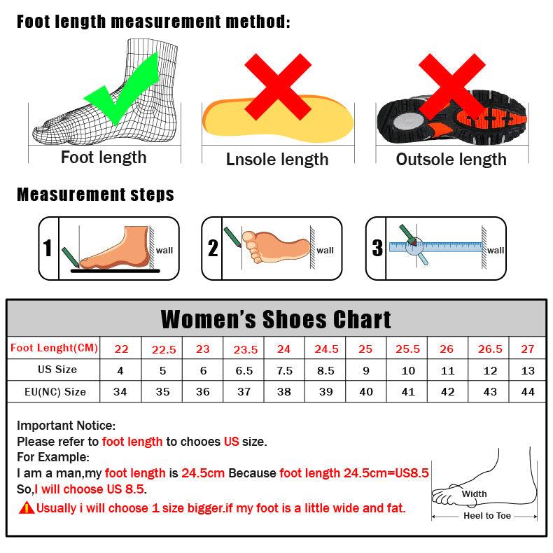 Stevvex Women Running Sneakers size chart with foot-length method and sizing table on Tampa Home & Garden Store