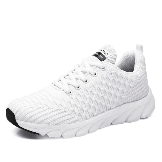 Women running sneakers Stevvex, breathable white mesh lace-up, lightweight casual shoe on Tampa Home & Garden Store
