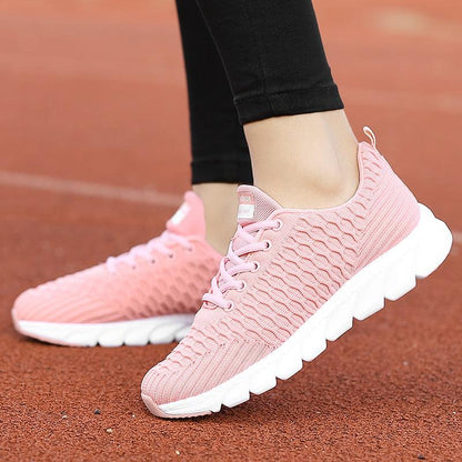 Women running sneakers Stevvex pink breathable mesh lightweight lace-up white sole on Tampa Home & Garden Store