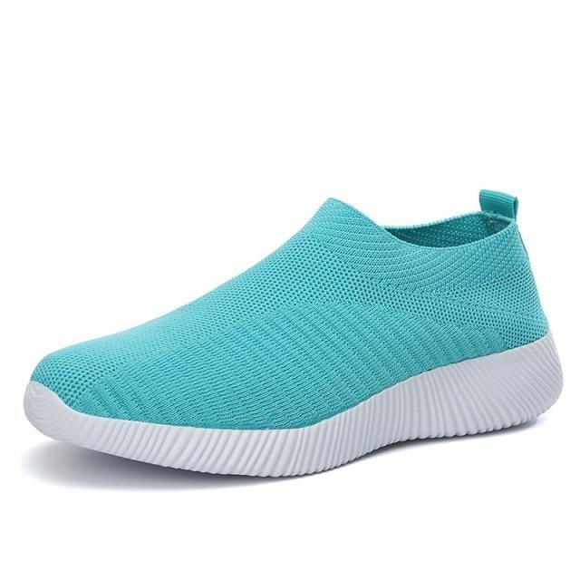 Stevvex women's running sneakers turquoise knit mesh lightweight casual slip-on with white sole on Tampa Home & Garden Store