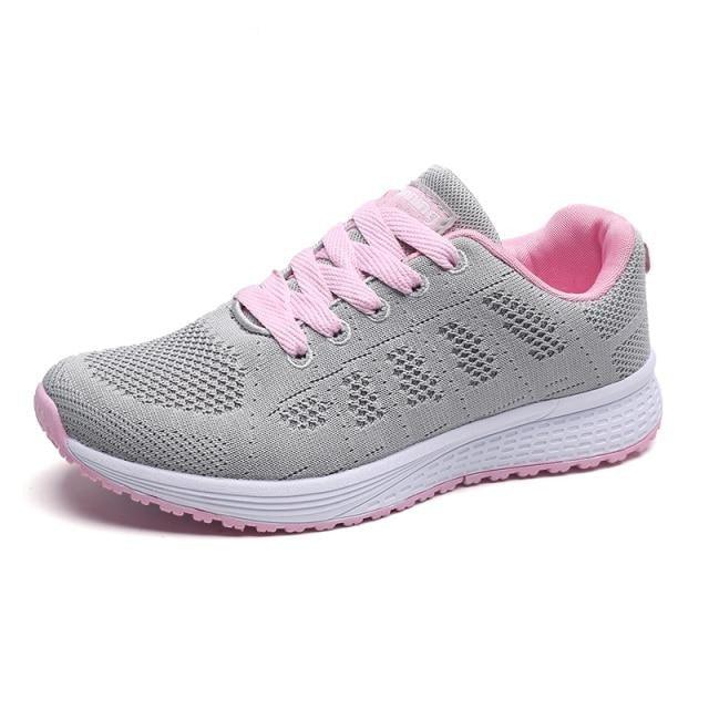 Stevvex women's running sneakers gray mesh upper laces lining white midsole pink outsole on Tampa Home & Garden Store