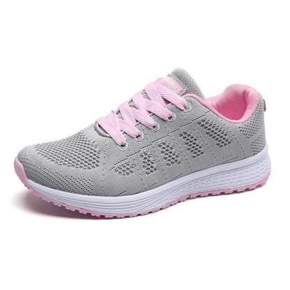 Stevvex women's running sneakers gray mesh upper laces lining white midsole pink outsole on Tampa Home & Garden Store