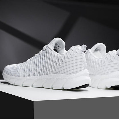 Women running sneakers Stevvex white breathable mesh knit lightweight lace-up pair on Tampa Home & Garden Store