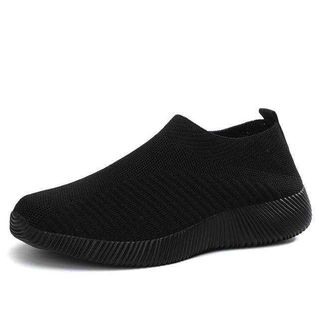 Stevvex Women running sneakers black mesh upper slip-on with ribbed sole on Tampa Home & Garden Store