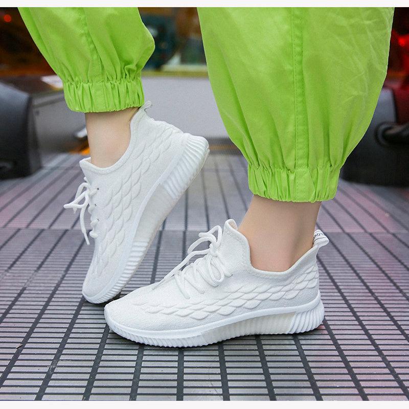 Stevvex women running sneakers white knit upper lace-up non-slip sole with wave sides on Tampa Home & Garden Store