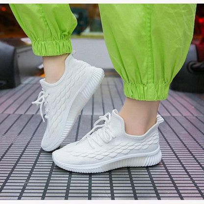 Stevvex women running sneakers white knit upper lace-up non-slip sole with wave sides on Tampa Home & Garden Store