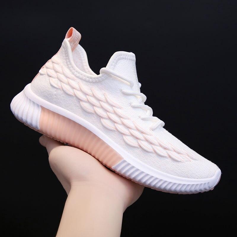 Stevvex Women Running Sneakers white knit upper with peach sole breathable non-slip shoe on Tampa Home & Garden Store