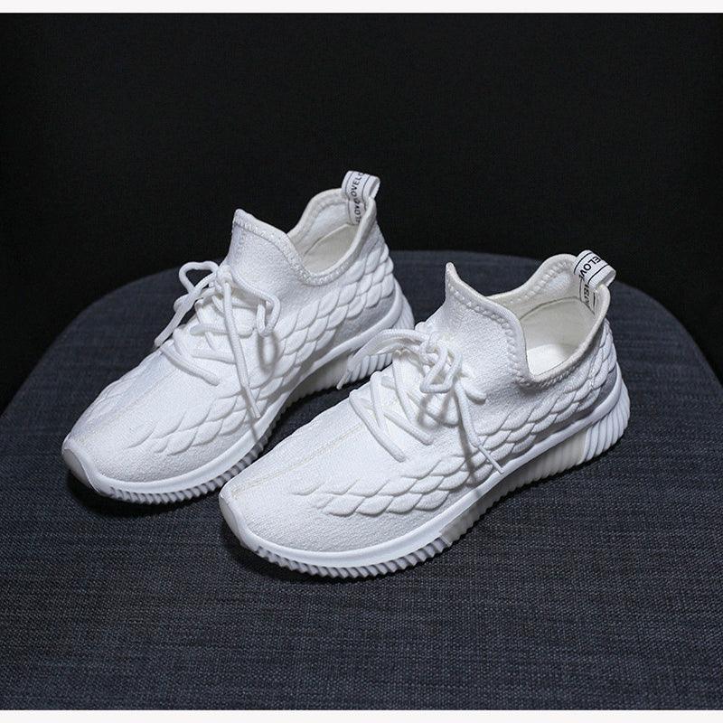 Stevvex Women Running Sneakers white knit upper lace-up lightweight pair on Tampa Home & Garden Store