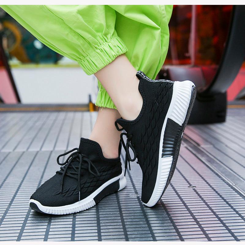 Stevvex Women Running Sneakers, black knit upper, white sole, breathable non slip athletic shoe on Tampa Home & Garden Store